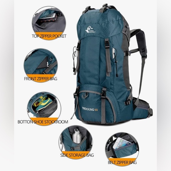✨NEW w/o Tags - Bseash 60L Waterproof Lightweight Hiking Backpack w/ Rain Cover - Picture 3 of 11